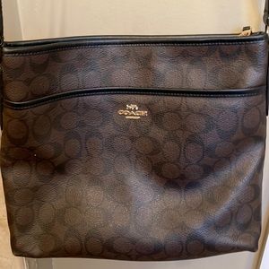 Coach Signature Coated Canvas Crossbody File Bag Brown Black